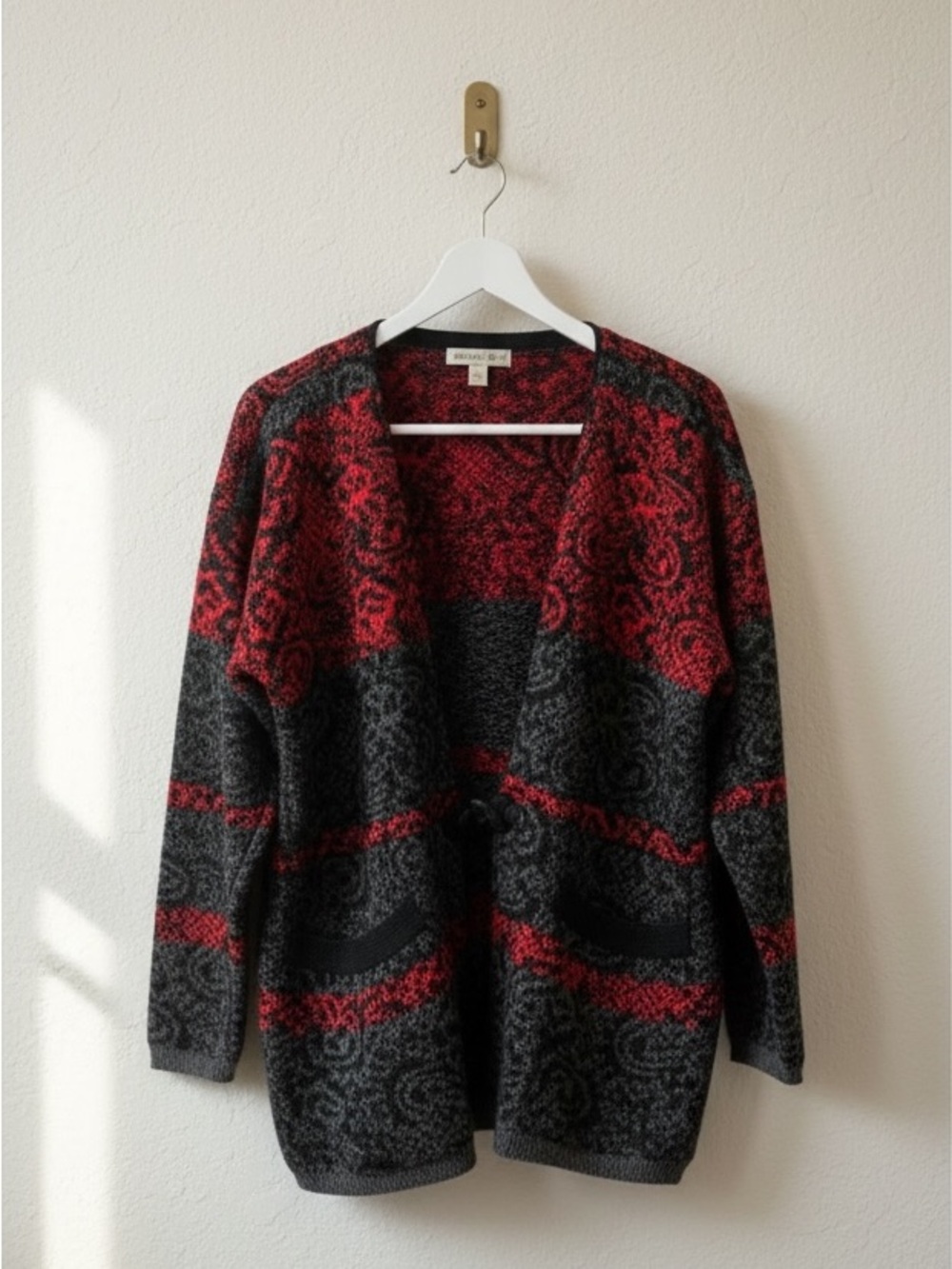 Vintage Koret Red Blue Padded Shoulder Oversized Cardigan Size S